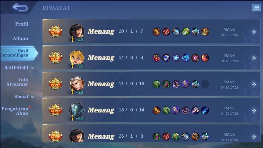 Cara Menyembunyikan Hasil Pertandingan Mobile Legends